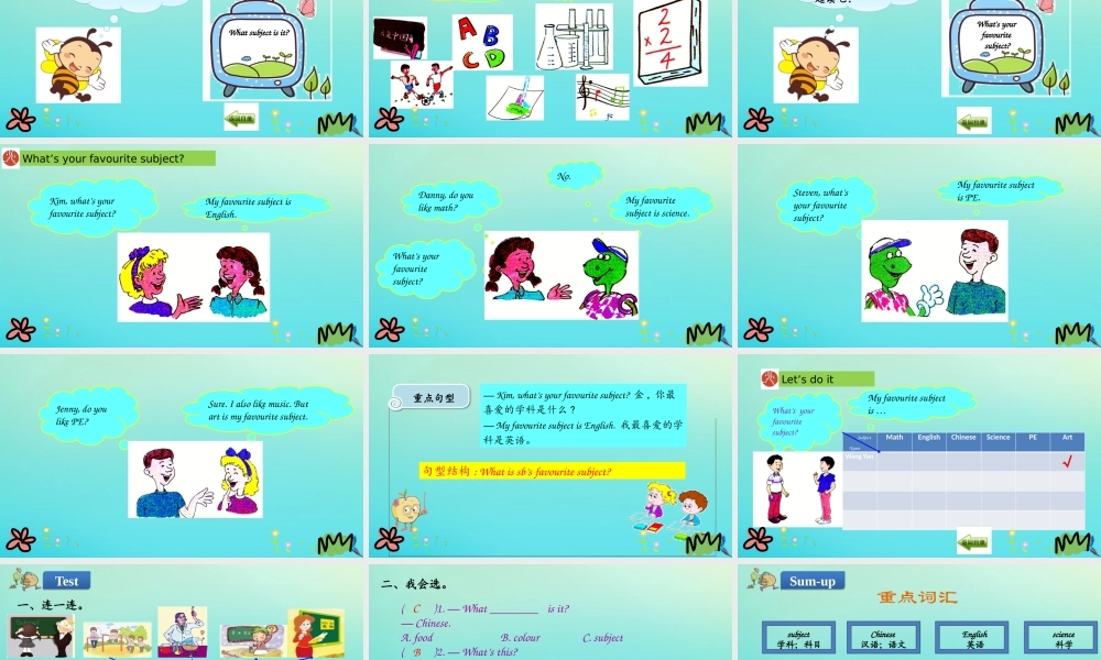 四年级英语下册 Unit 4 My Favourites Lesson 22 My Favourite Subject课件 冀教版（三起）-冀教版小学四年级下册英语课件