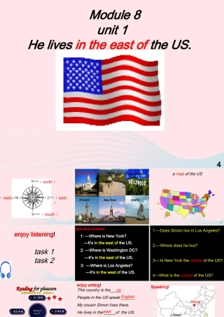 四年级英语下册 Module 8 unit 1 he lives in the east of the us课件3 外研版（一起）-外研版小学四年级下册英语课件