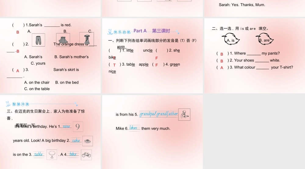 四年级英语下册 Unit 5 My clothes Part A习题课件 人教PEP版-人教PEP小学四年级下册英语课件