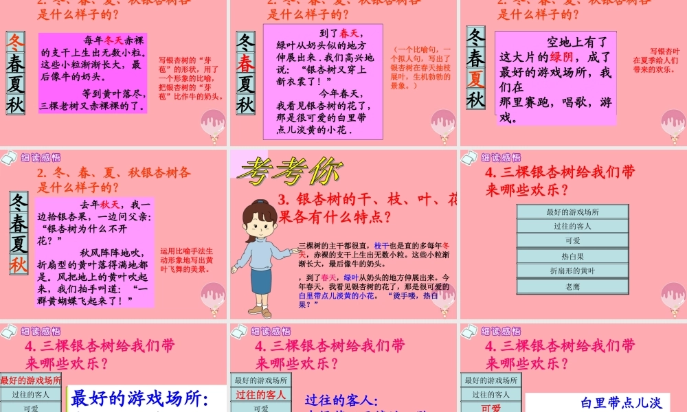 四年级语文上册 第一单元 三棵银杏树课件1 西师大版-西师大版小学四年级上册语文课件