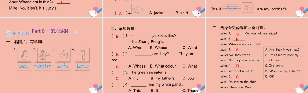 四年级英语下册 Unit 5 My clothes Part B习题课件 人教PEP版-人教PEP小学四年级下册英语课件