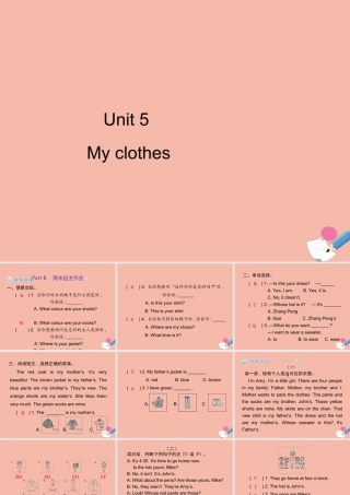 四年级英语下册 Unit 5 My clothes Part B周末自主作业习题课件 人教PEP版-人教PEP小学四年级下册英语课件