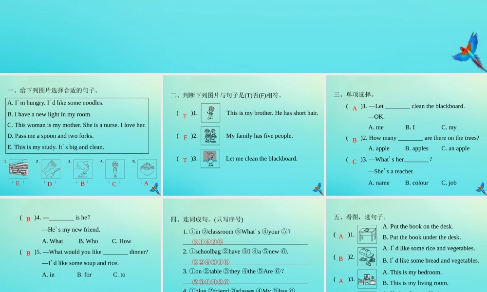 四年级英语上册 句型专项复习习题课件 人教PEP版-人教PEP小学四年级上册英语课件