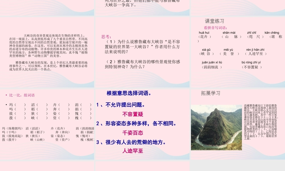 四年级语文上册 第一组 2 雅鲁藏布大峡谷课件 新人教版-新人教版小学四年级上册语文课件