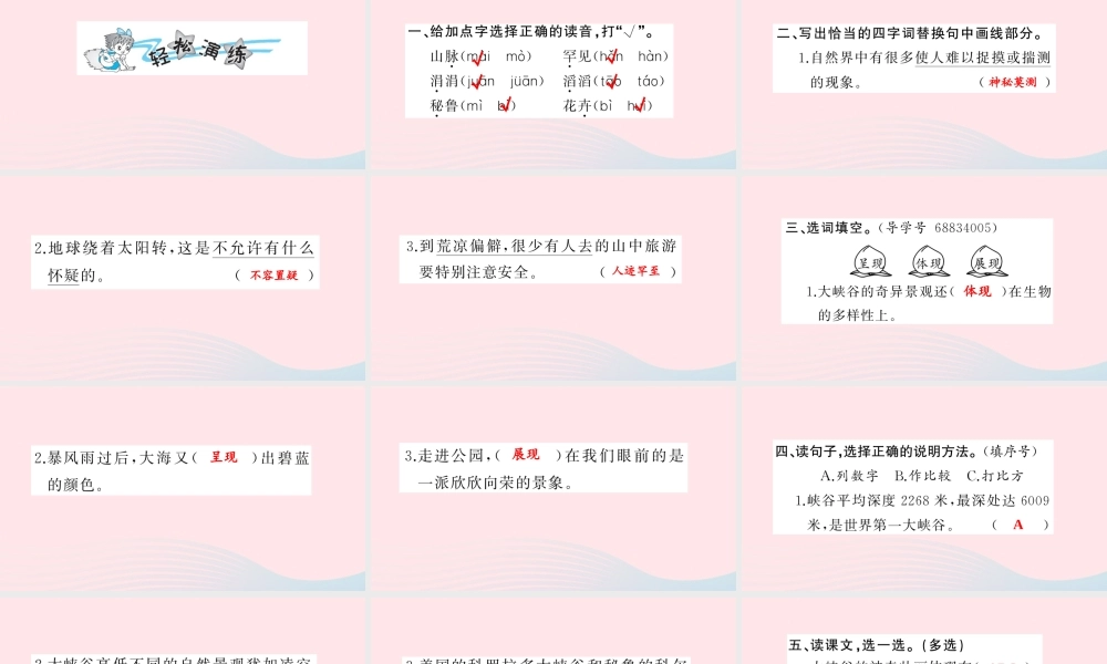 四年级语文上册 第一组 2 雅鲁藏布大峡谷习题课件 新人教版-新人教版小学四年级上册语文课件