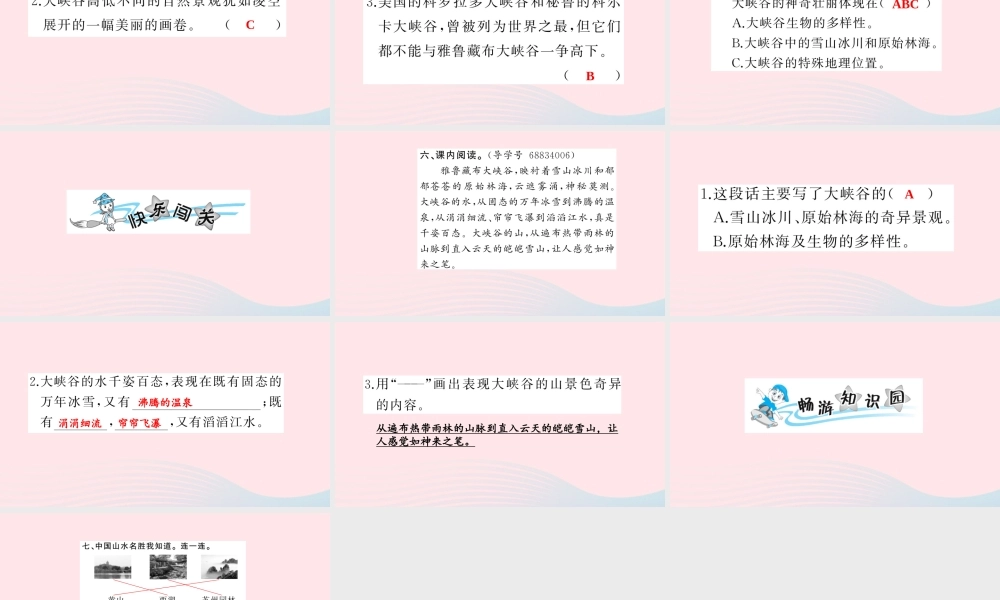 四年级语文上册 第一组 2 雅鲁藏布大峡谷习题课件 新人教版-新人教版小学四年级上册语文课件
