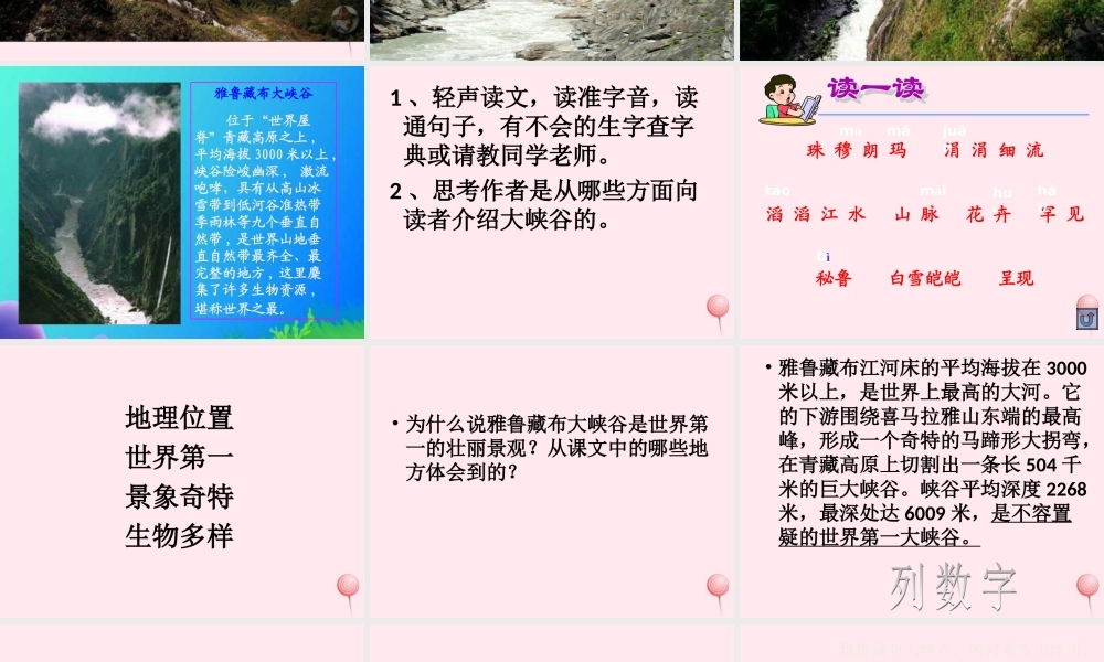 四年级语文上册 第一组 2《雅鲁藏布大峡谷》课堂教学课件3 新人教版-新人教版小学四年级上册语文课件