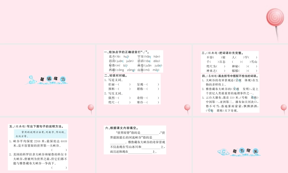 四年级语文上册 第一组 2雅鲁藏布大峡谷习题课件 新人教版-新人教版小学四年级上册语文课件