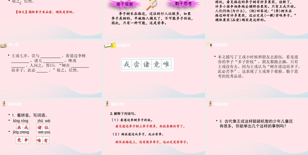 四年级语文上册 第八单元 25王戎不取道旁李课件 新人教版-新人教级上册语文课件