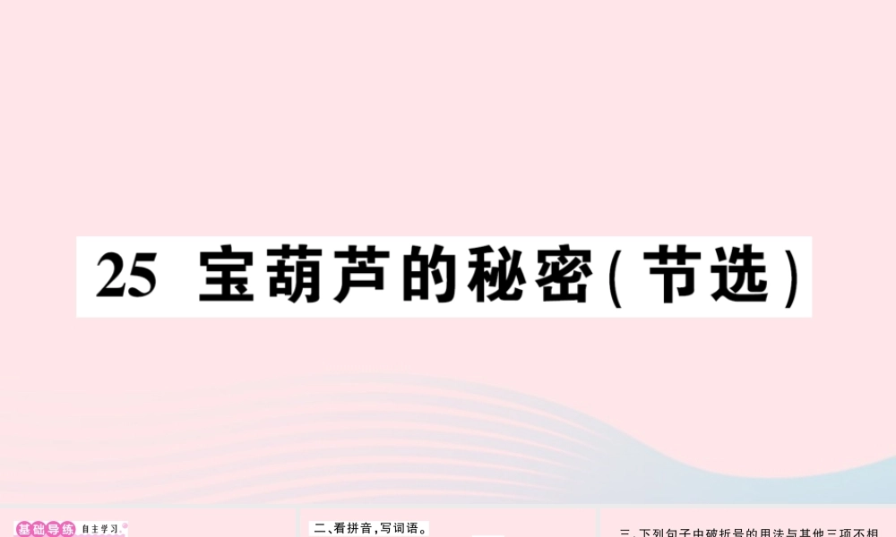 四年级语文下册 第八单元 25《宝葫芦的秘密（节选）》作业课件 新人教版-新人教版小学四年级下册语文课件