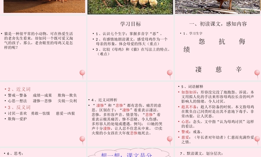 四年级语文上册 第四组 16《母鸡》课堂教学课件3 新人教版-新人教版小学四年级上册语文课件