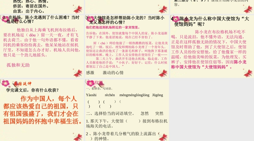 四年级语文下册 第4单元 16《大使馆妈妈》课件3 语文S版-语文S版小学四年级下册语文课件