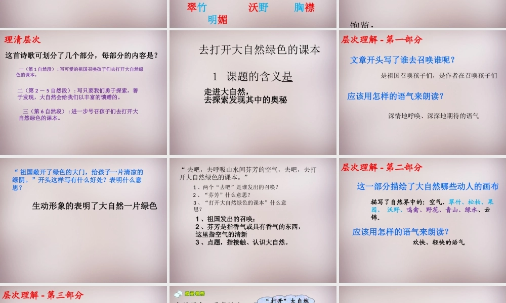 四年级语文上册《打开大自然绿色的课本》课件1 语文A版-语文A版小学四年级上册语文课件