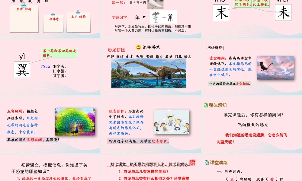 四年级语文下册 第二单元 6《飞向蓝天的恐龙》教学课件 新人教版-新人教级下册语文课件