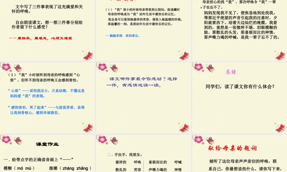 四年级语文下册 第5单元 20《母亲的呼唤》课件2 语文S版-语文S版小学四年级下册语文课件