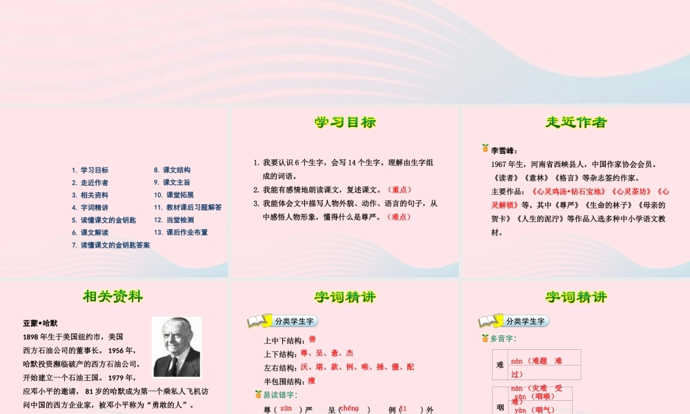 四年级语文下册 第二单元 7 尊严（第一课时）课件 新人教版-新人教版小学四年级下册语文课件