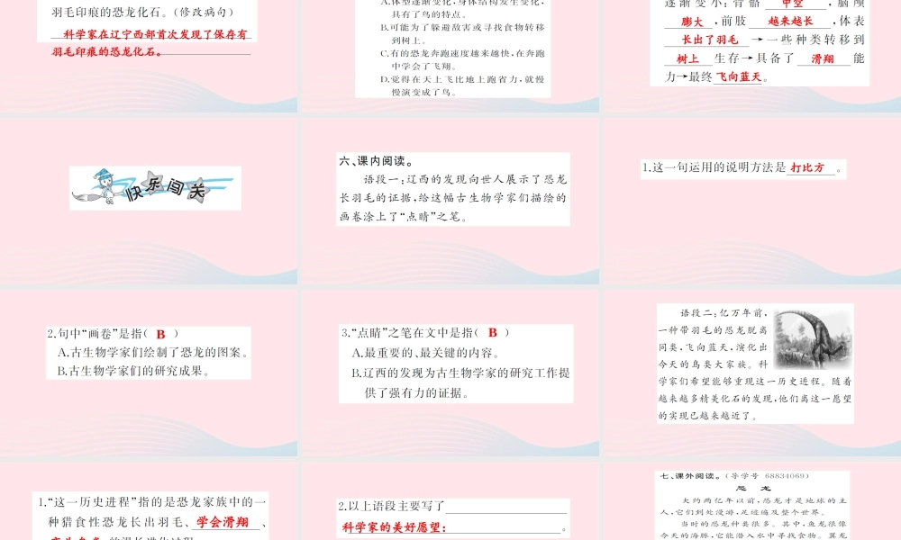 四年级语文上册 第八组 31 飞向蓝天的恐龙习题课件 新人教版-新人教版小学四年级上册语文课件