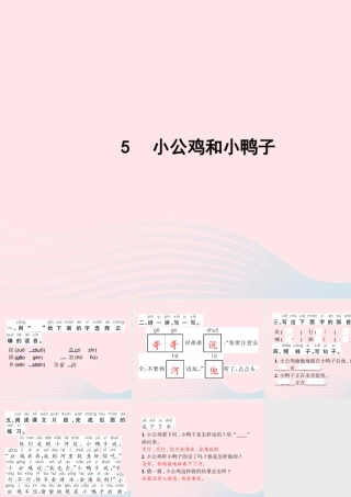 春一年级语文下册 课文 2 5小公鸡和小鸭子习题课件 新人教版-新人教版小学一年级下册语文课件