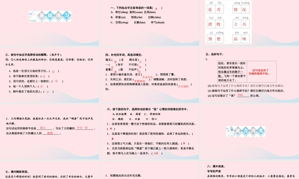 四年级语文上册 第六单元 20陀螺作业课件 新人教版-新人教版小学四年级上册语文课件