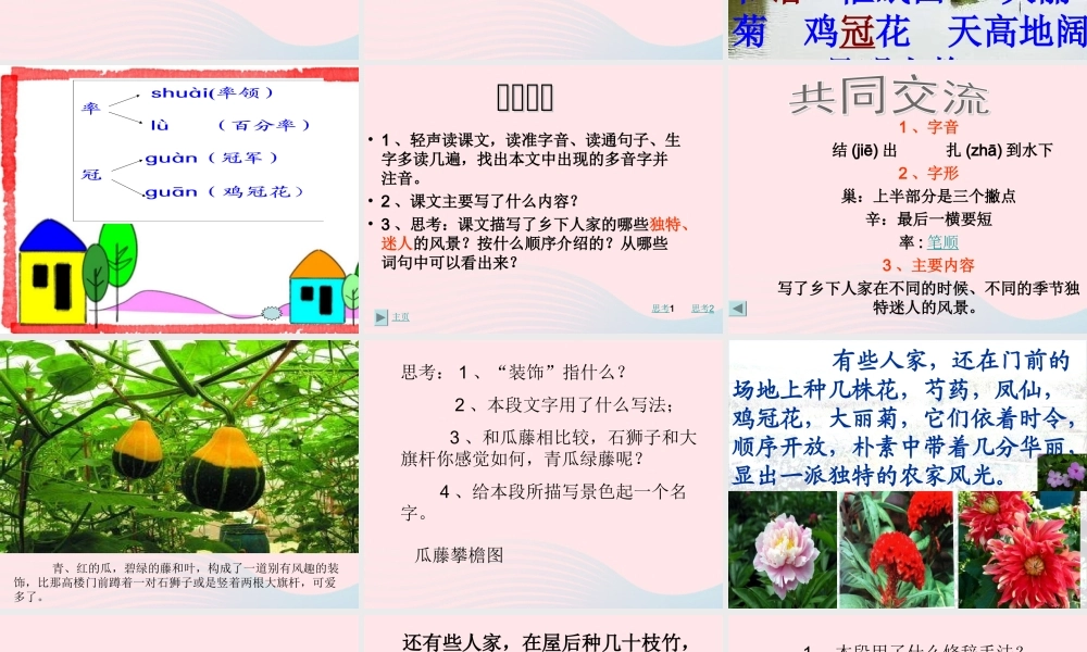 四年级语文下册 第六单元 20《乡下人家》课堂教学课件3 新人教版-新人教版小学四年级下册语文课件