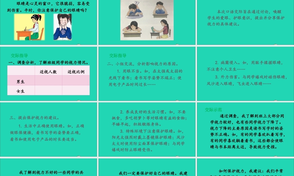 四年级语文上册 第三单元 口语交际 爱护眼睛，保护视力课件 新人教版-新人教版小学四年级上册语文课件