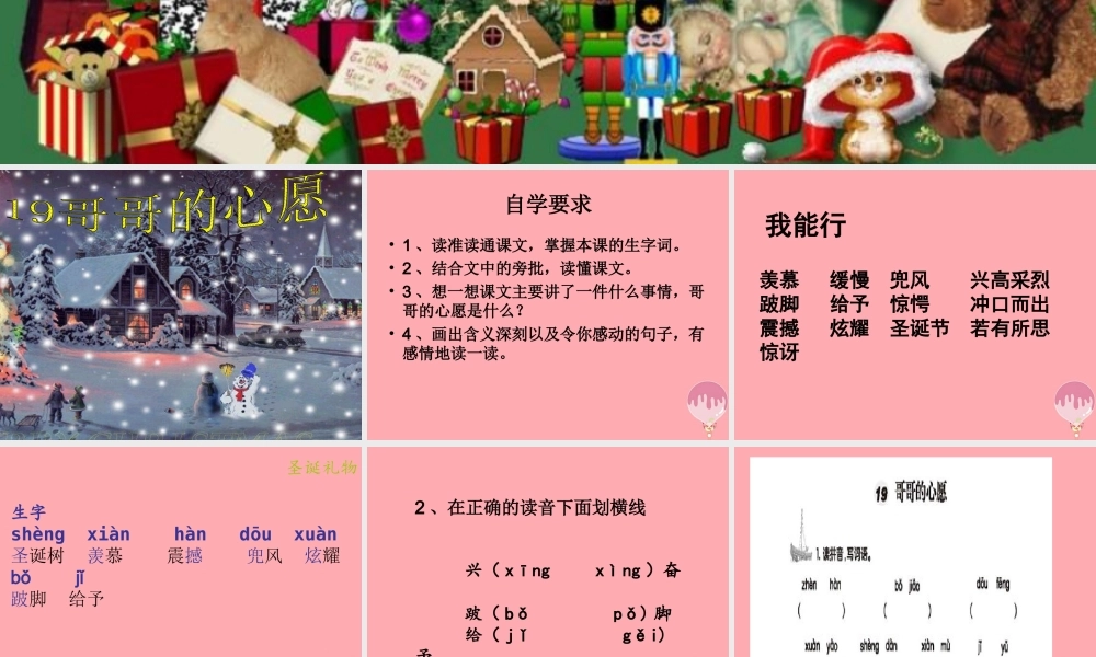 四年级语文上册 第五单元 哥哥的心愿课件3 西师大版-西师大版小学四年级上册语文课件