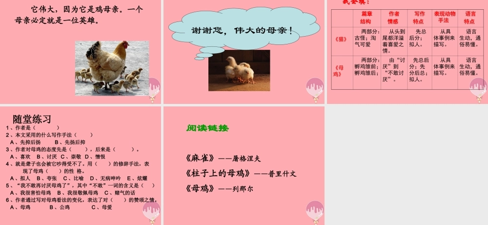 四年级语文上册 第五单元 母鸡课件4 湘教版-湘教版小学四年级上册语文课件
