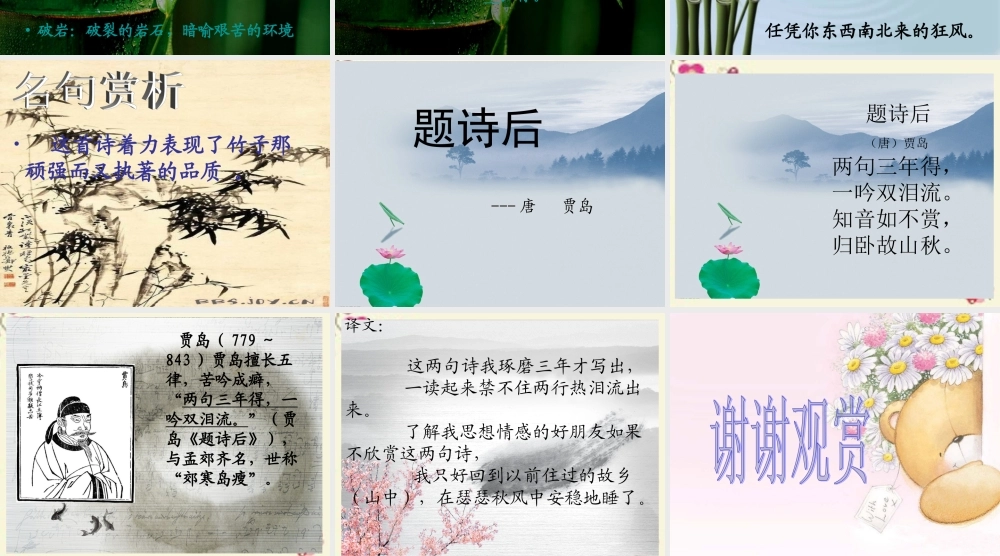 四年级语文下册 第7单元 古诗诵读《竹石》《题诗后》课件 沪教版-沪教版小学四年级下册语文课件