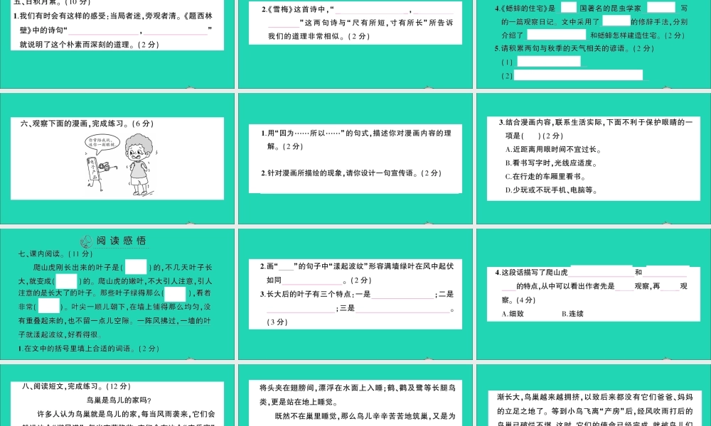 四年级语文上册 第三单元测试课件 新人教版-新人教版小学四年级上册语文课件