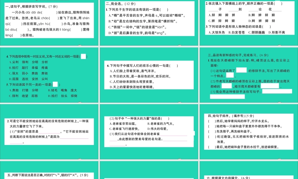 四年级语文上册 第五单元测试课件 新人教版-新人教版小学四年级上册语文课件