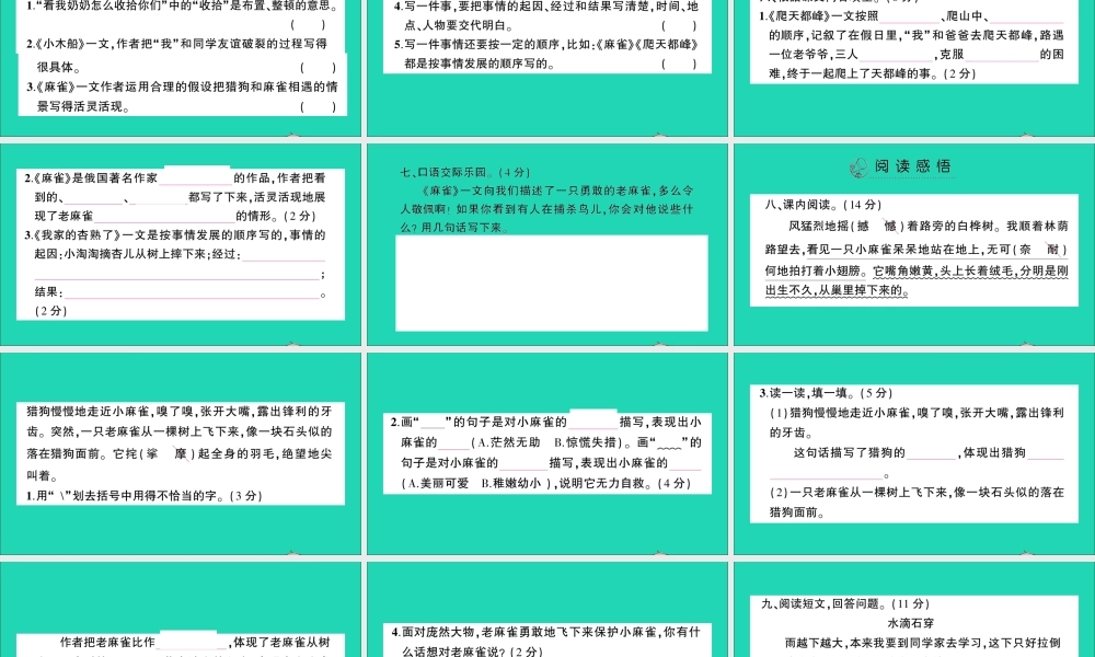 四年级语文上册 第五单元测试课件 新人教版-新人教版小学四年级上册语文课件