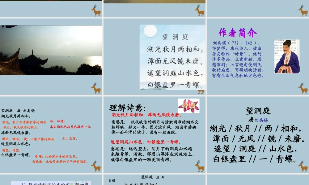 四年级语文上册 第二单元 5 古诗三首 望洞庭教学课件 语文S版-语文S版小学四年级上册语文课件