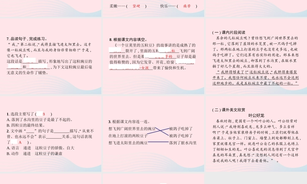 四年级语文上册 第二单元 5 一个豆荚里的五粒豆作业课件 新人教版-新人教级上册语文课件