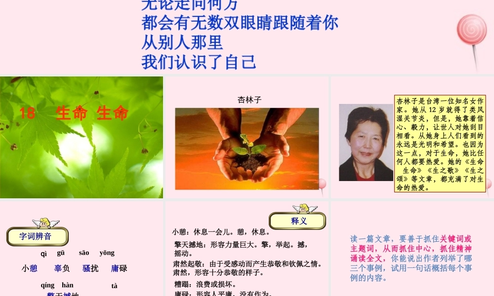 四年级语文下册 第五单元 18《生命 生命》课堂教学课件3 新人教版-新人教版小学四年级下册语文课件