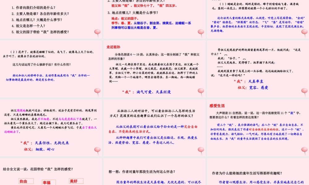 四年级语文下册 第五单元 19 祖父的园子课件 语文S版-语文S版小学四年级下册语文课件