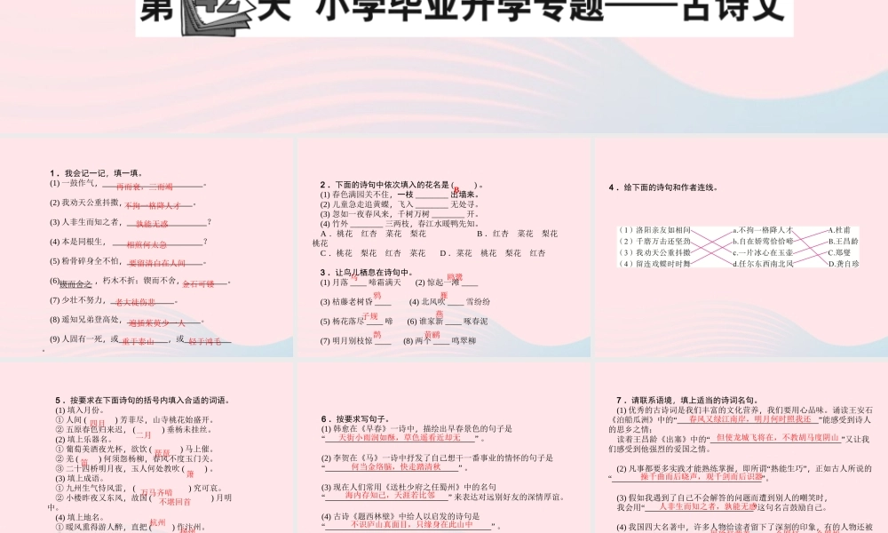 小升初语文 第42天 古诗文课件-人教版小学六年级全册语文课件