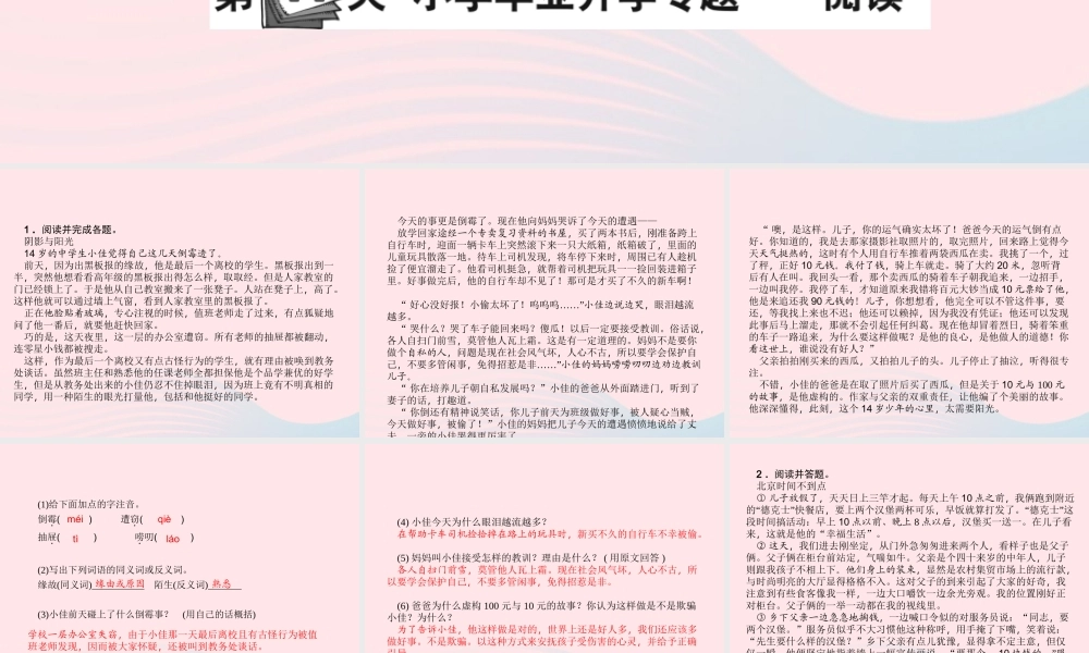 小升初语文 第44天 阅读课件-人教版小学六年级全册语文课件