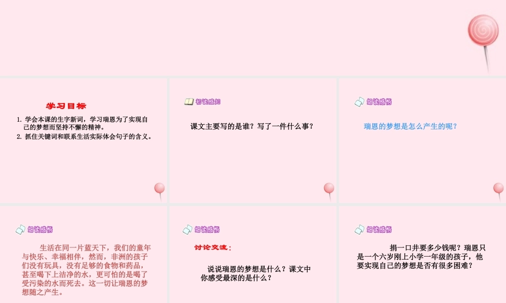 四年级语文下册 第六单元 第23课《瑞恩的梦想》课件 西师大版-西师大版小学四年级下册语文课件