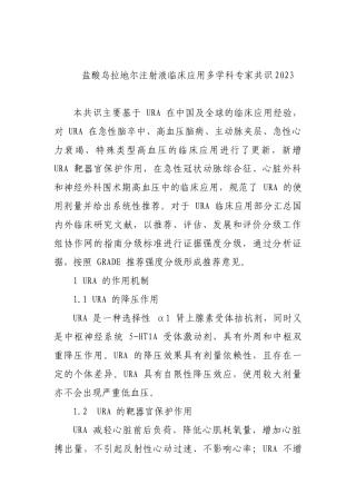 盐酸乌拉地尔注射液临床应用多学科专家共识2023