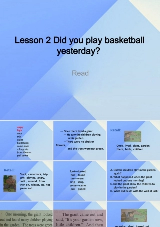 春六年级英语下册 Lesson 2《Did you play basketball yesterday》课件4 科普版-人教版小学六年级下册英语课件