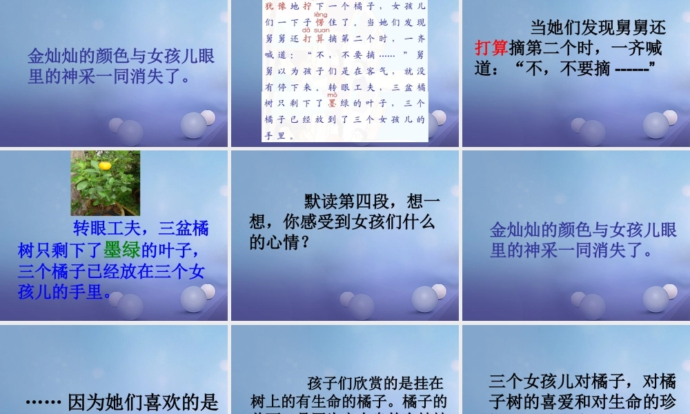 春二年级语文下册 第四单元 第12课《树上的橘子》课件1 冀教版-冀教版小学二年级下册语文课件