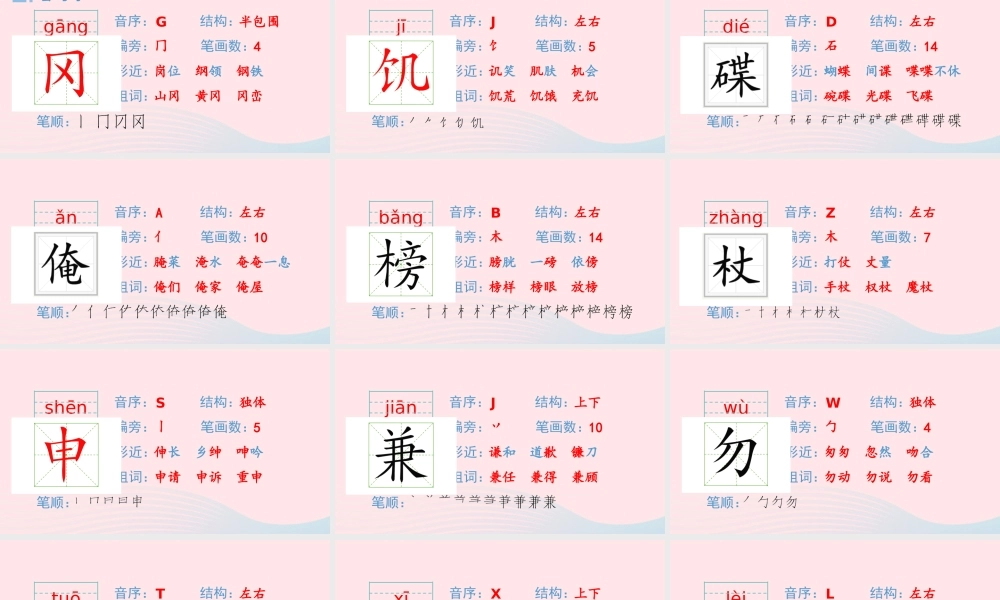 春五年级语文下册 第二单元 6《景阳冈》生字课件 新人教版-新人教版小学五年级下册语文课件