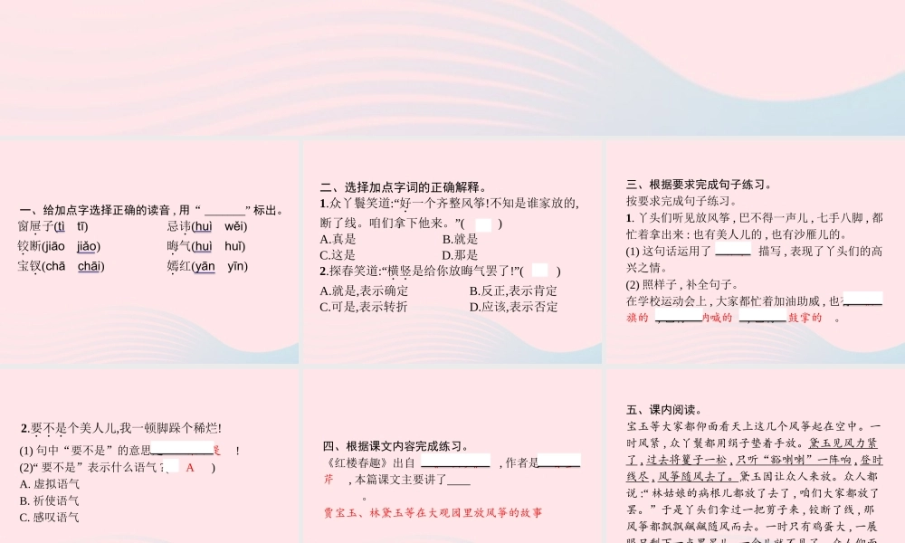 春五年级语文下册 第二单元 8红楼春趣习题课件 新人教版-新人教版小学五年级下册语文课件