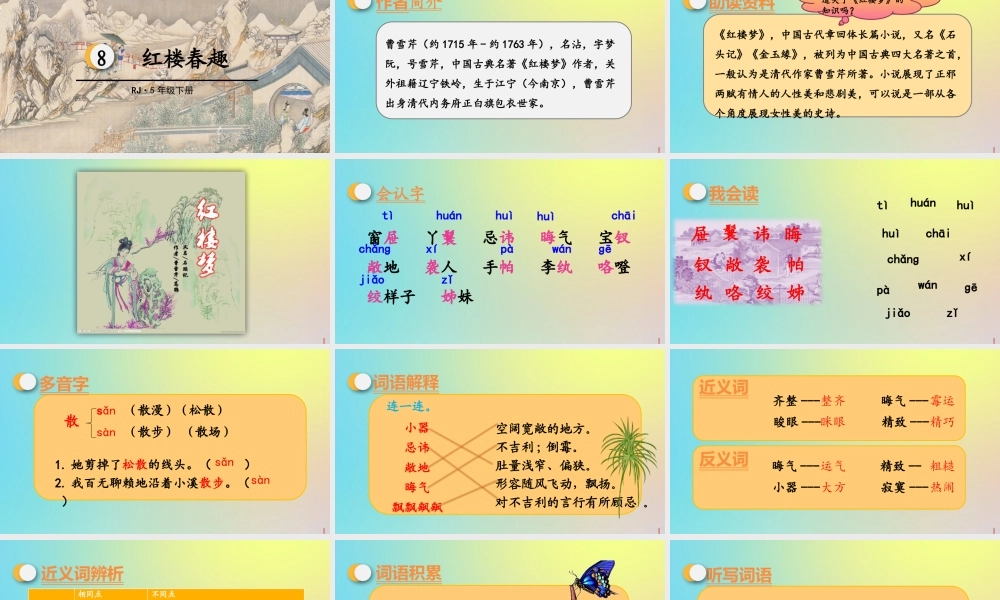 春五年级语文下册 第二单元 第8课 红楼春趣教学课件 新人教版-新人教版小学五年级下册语文课件