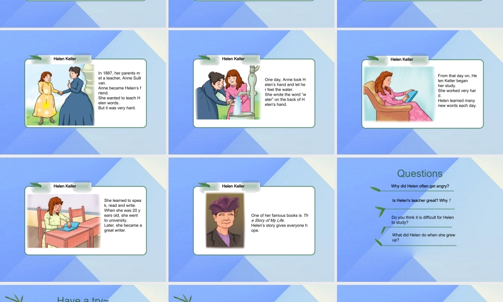 春六年级英语下册 Lesson 12《Hellen Keller》课件1 （新版）冀教版（三起）-（新版）冀教版小学六年级下册英语课件