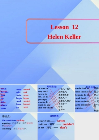 春六年级英语下册 Lesson 12《Hellen Keller》课件3 （新版）冀教版（三起）-（新版）冀教版小学六年级下册英语课件