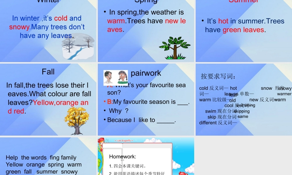春六年级英语下册 Lesson 13《Summer is coming》课件2 （新版）冀教版（三起）-（新版）冀教版小学六年级下册英语课件