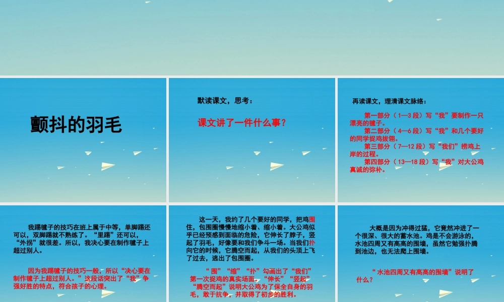 春五年级语文下册 第3课《颤抖的羽毛》教学课件 冀教版-冀教版小学五年级下册语文课件