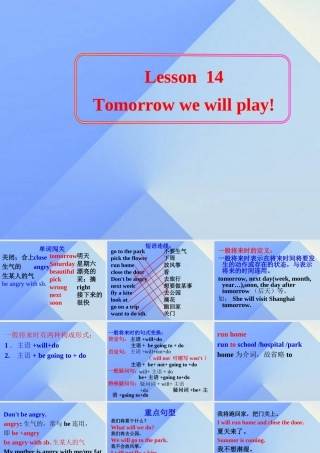 春六年级英语下册 Lesson 14《Tomorrow we will play》课件3 （新版）冀教版（三起）-（新版）冀教版小学六年级下册英语课件