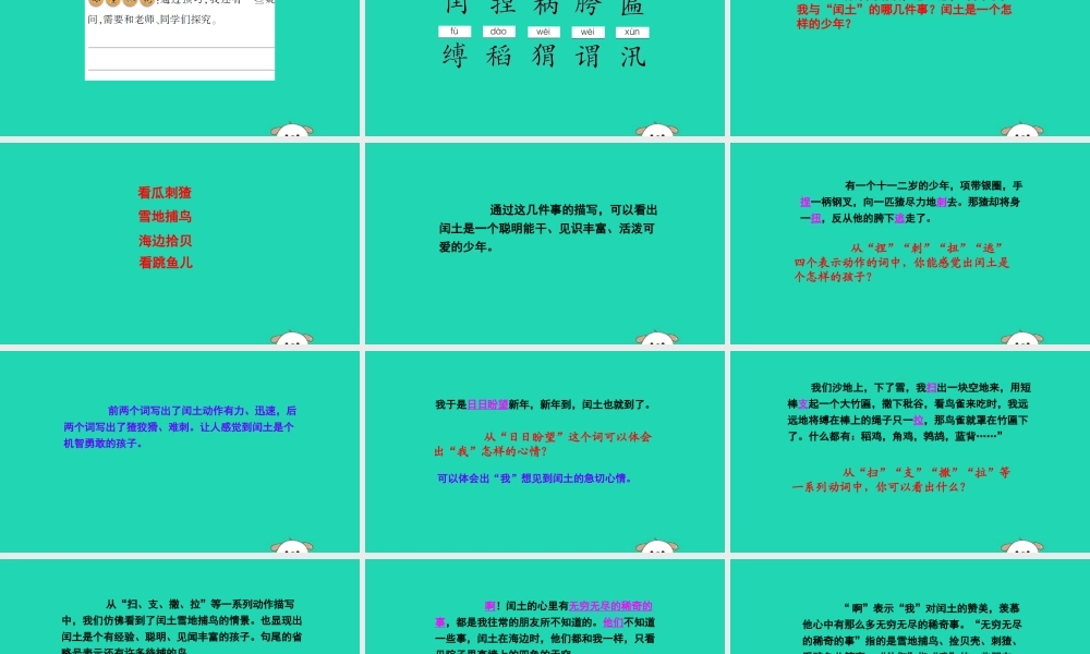 春五年级语文下册 第六单元 26 少年闰土教学课件 语文S版-语文S版小学五年级下册语文课件